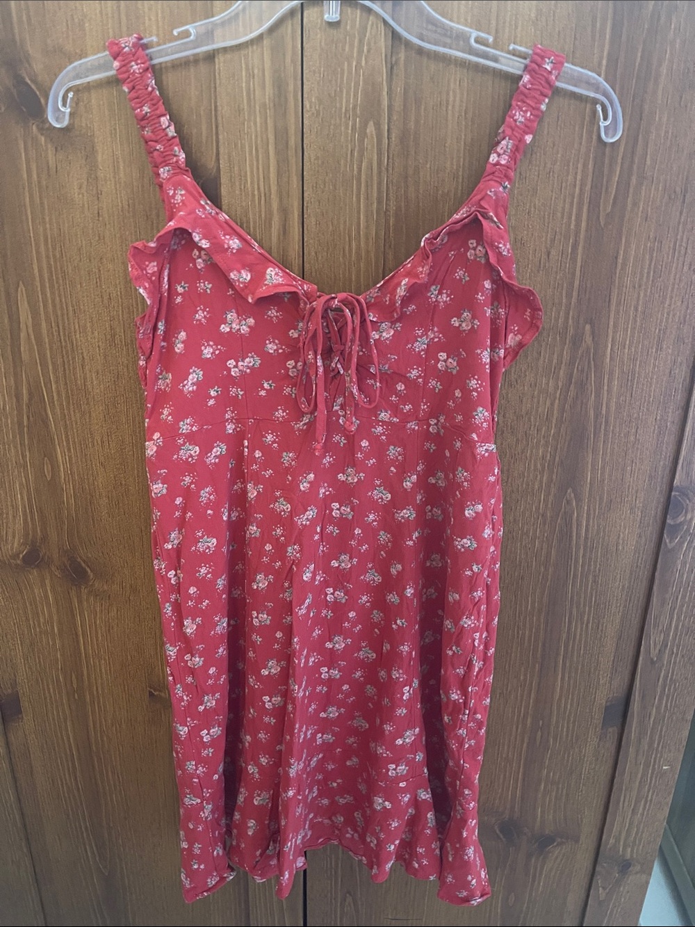 American Eagle Outfitters Red Floral Lace-Up Chemise